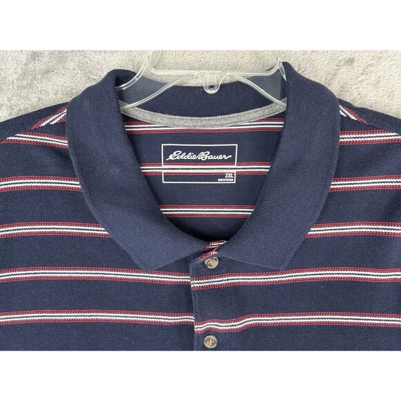 Eddie Bauer Polo Shirt Men's Size 2XL Blue Short Sleeve Striped Cotton - Picture 2 of 6